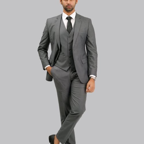 Dark Grey Plain Plain 3-Piece Suit