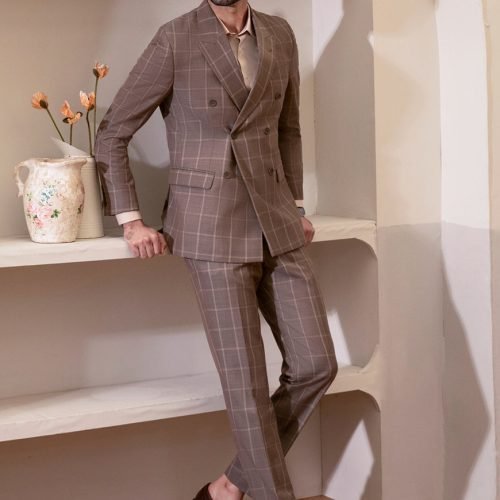 Tropical Exclusive Brown Windowpane Checks 2-Piece Suit