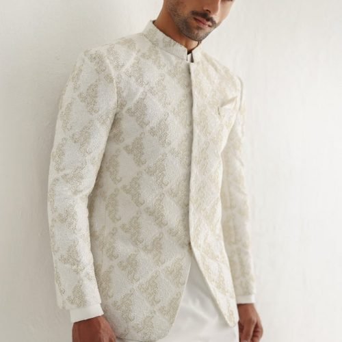 White Golden Embossed Prince Coat
