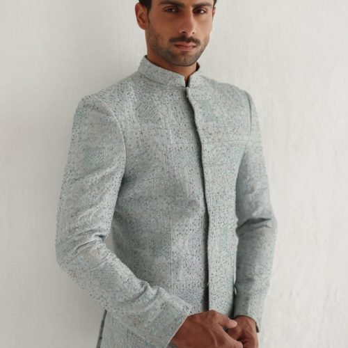Grey Self Embossed Prince Coat