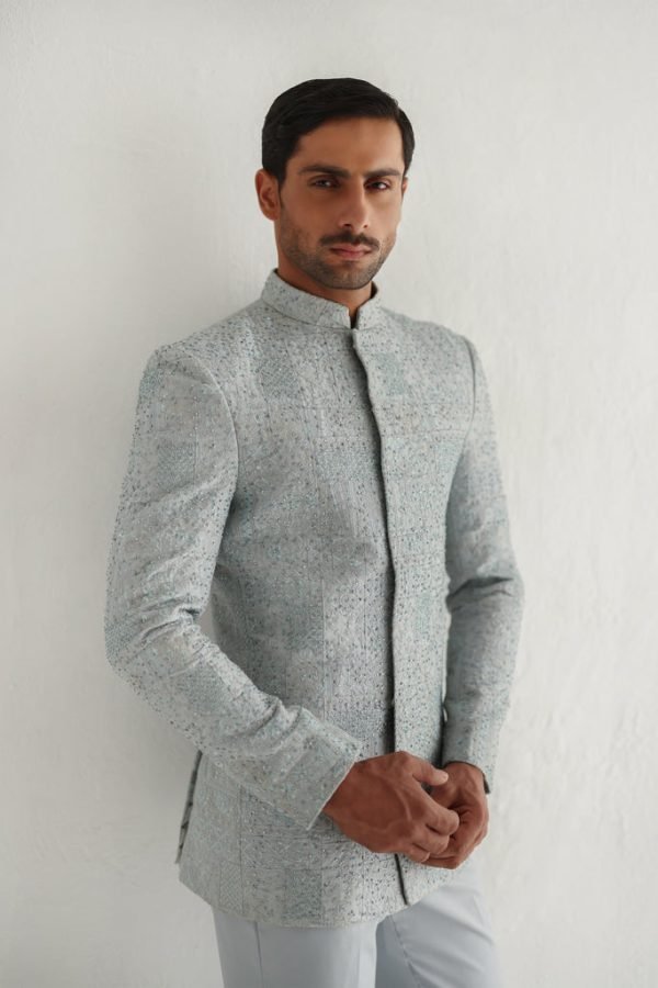 Grey Self Embossed Prince Coat