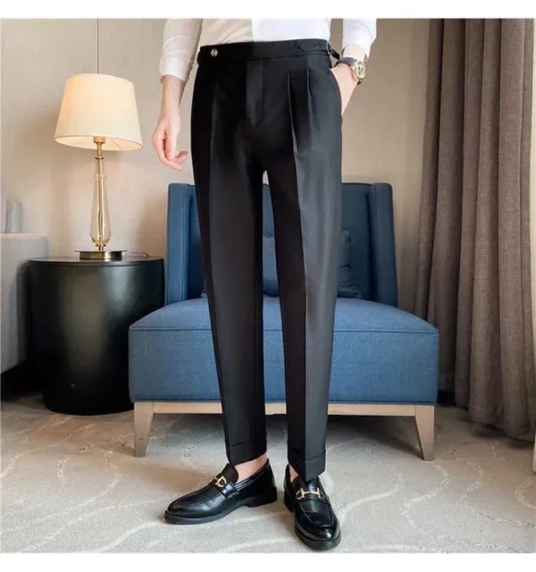 Men's Elegant Tapered Black Pleated Formal Pants